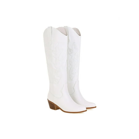 

GENILU Womens Classic Pointed Toe Western Shoes Cowboy Boots for Ladies White 10.5
