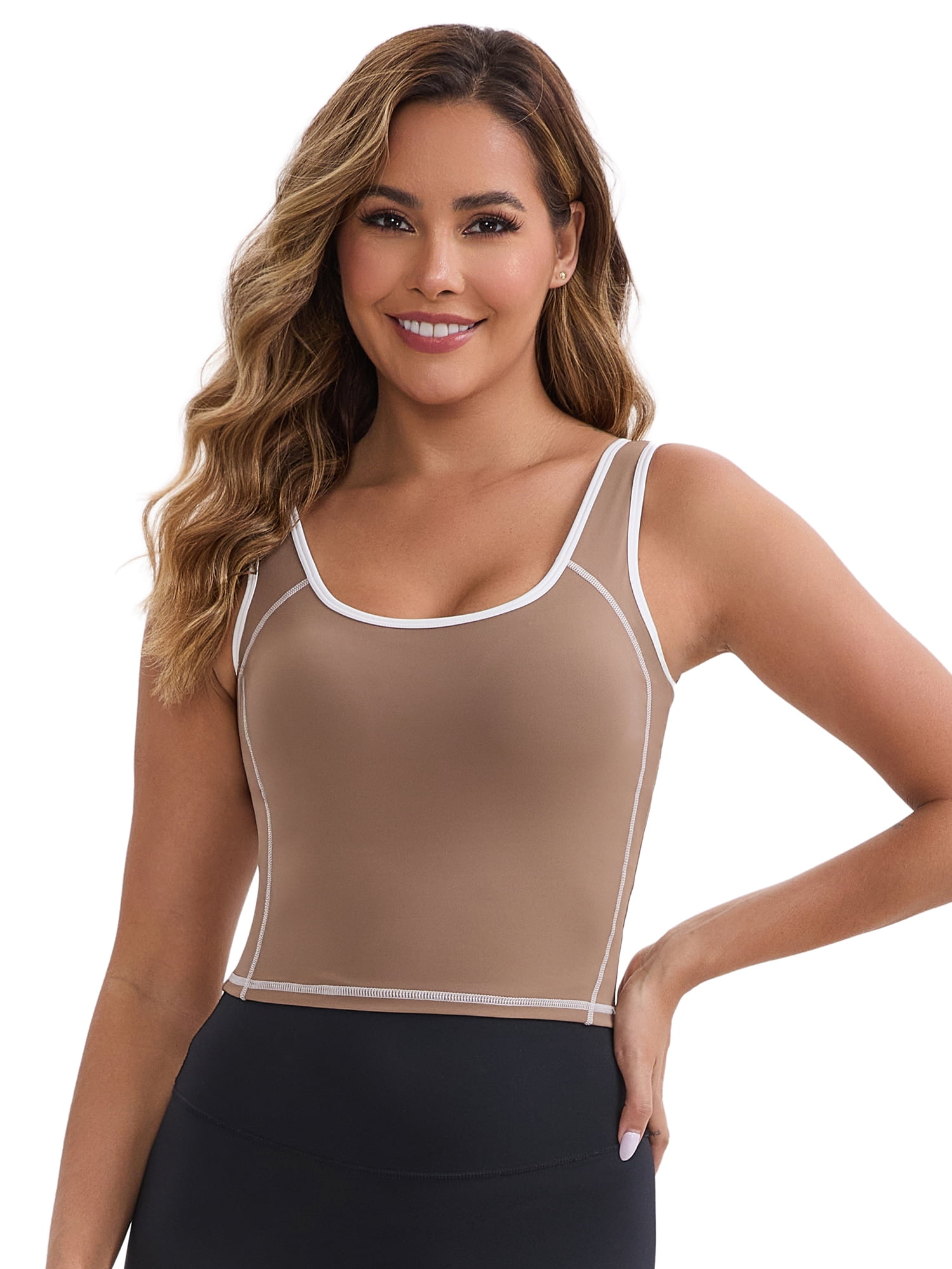 DARING DIVA Women's Nursing Tank Tops Colorblock Cropped Undershirts XL Brown