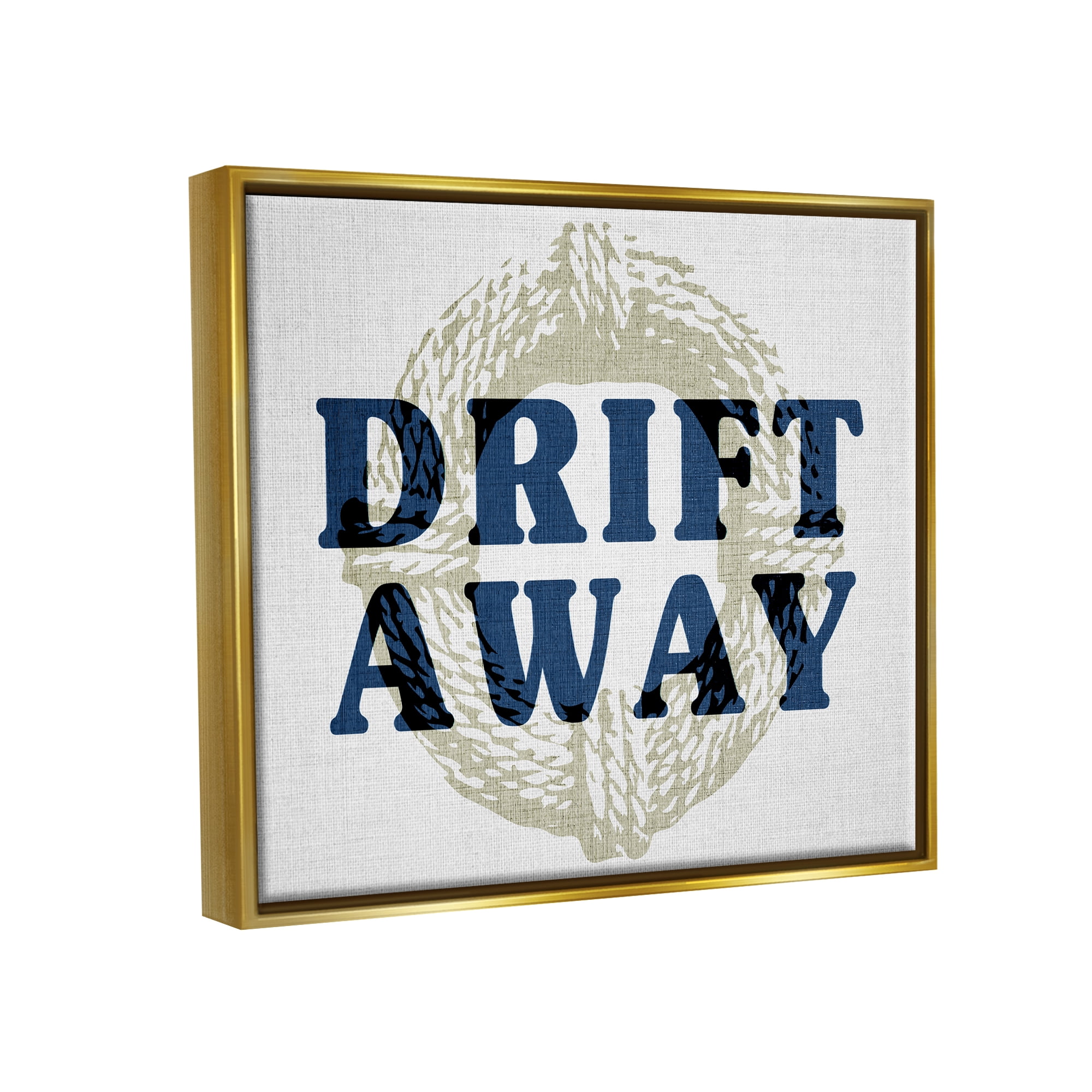 Stupell Industries Drift Away Maritime Phrase Nature Painting Gold Floater Framed Canvas Art Print Wall Art, 21 x 17