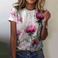 thumbnail image 2 of TSADFHJI T-Shirts pour Femmes Coupe Ample Manches 3/4 Mode Col Rond Manches Courtes T-Shirts d'Été Blouse Imprimée Fleurs TG Blanc, 2 of 5