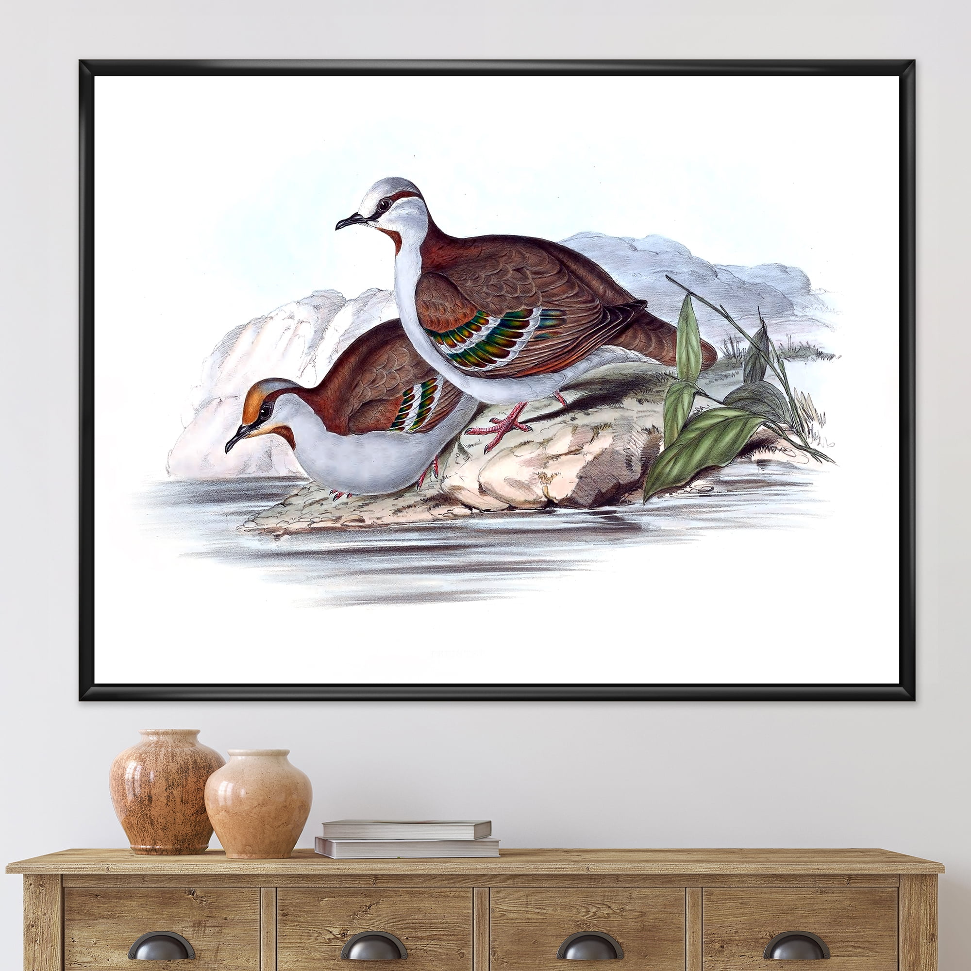 Ancient Australian Birds IX 32 in x 24 in Framed Painting Canvas Art Print, by Designart