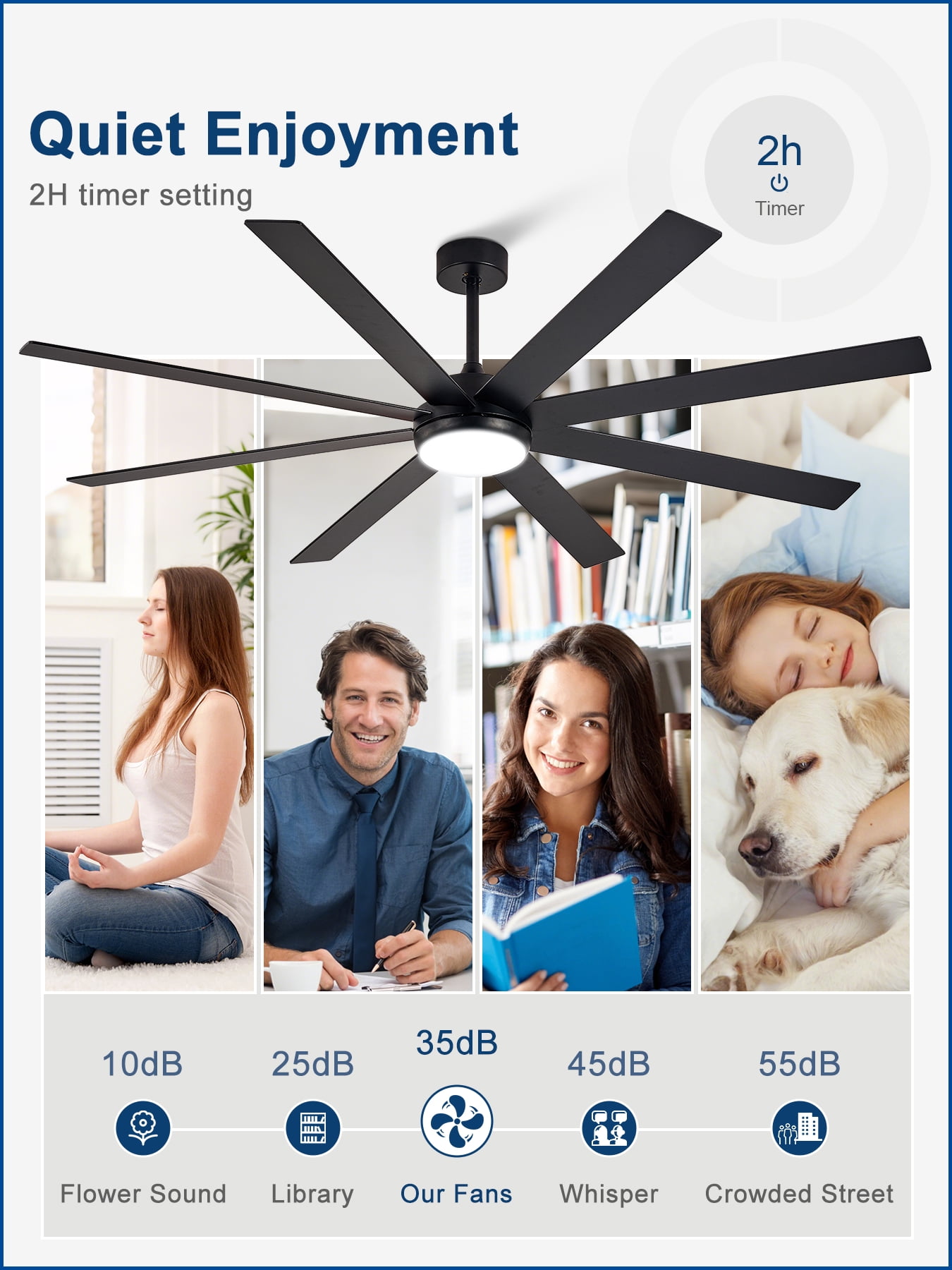 Depuley 72-Inch Indoor/Outdoor Ceiling Fan with Light - 8-Blade in Black Walnut, Remote & App Control, Dimmable 3CCT LED, Quiet DC Motor​