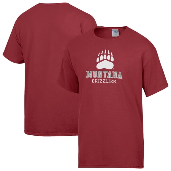 Men's ComfortWash Red Montana Grizzlies Logo Over Stacked T-Shirt
