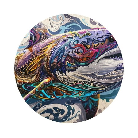 

Matuu Psychedelic Shark Artwork for Cup Coasters Set of 6 Leather Coasters Desk Coasters for Office Measures 4” x 4” Round Shape