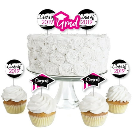 Pink Grad - Best is Yet to Come - Dessert Cupcake Toppers - Pink 2019 Graduation Party Clear Treat Picks - Set of