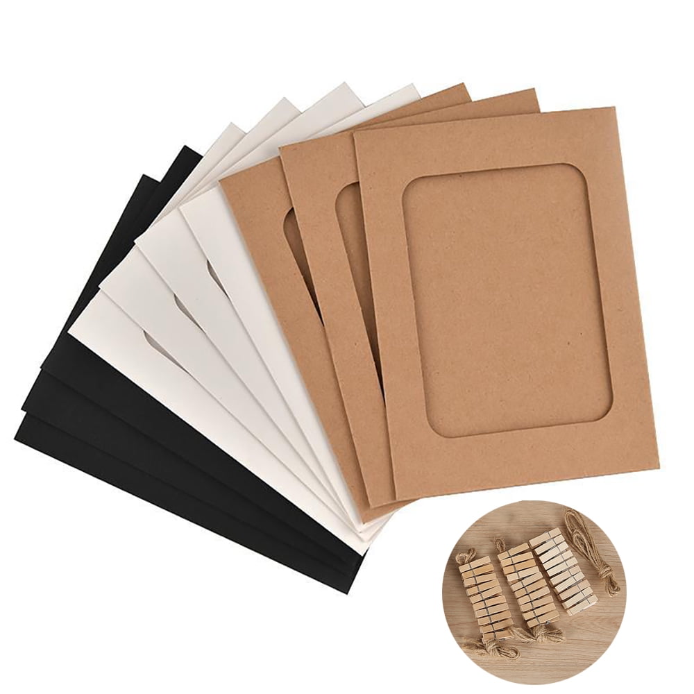 DIY Wall Photo Display Hanging Kraft Paper Picture Frames Clips Kit 3/5/6inch 3 