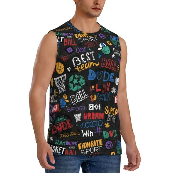 Picia Basketball mens Cotton Tank Undershirts , Moisture-wicking Ribbed Tanks, Lightweight Cotton Tank Undershirts-Small