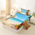 thumbnail image 2 of Castle Fairy Cartoon Tiki Surf Beach Twin Sheets 3pcs,Hibiscus Parrot Tropical Scene Bedding,Sand Turquoise,1 Fitted Sheet,1 Flat Sheet and 1 Pillowcase, 2 of 6
