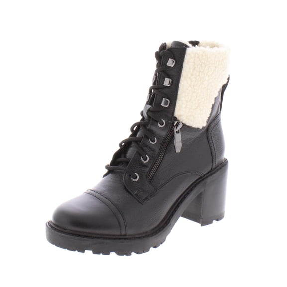 Marc Fisher Women's Lansly Leather Lug Sole Lace up Boot Black Size 6 M