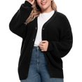 thumbnail image 2 of Women Chunky Knit Cardigan Long Sleeve V Neck Button Up with Pocket Sweater Coat for Fall and Winter Black L, 2 of 9