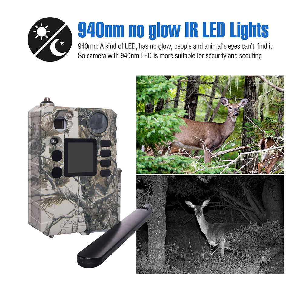 Trail Camera Wireless 4G Hunting Game Camera 940nm No Glow Black IR Camera+Memory Card+Batteries