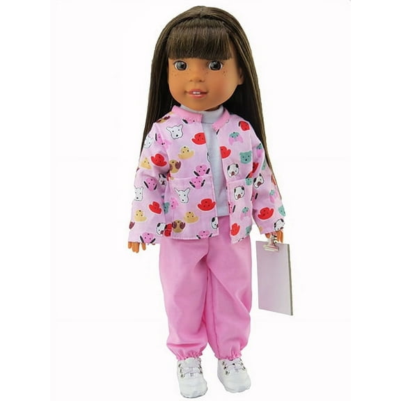 Pink Vet Outfit | Compatible with 14" Wellie Wisher Dolls | 14.5 Inch Doll Clothing
