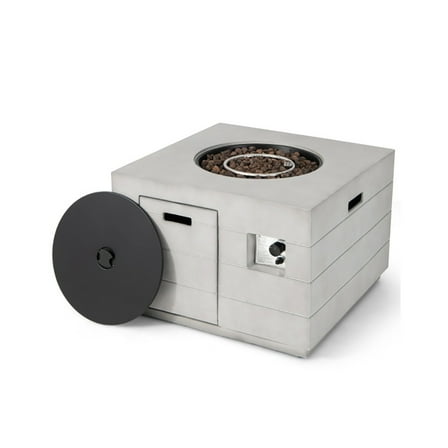 Spaco 34 Inch Square Concrete Propane Fire Pit Table with Lava Rocks and Cover 50 000 BTU-Gray, Outdoor Fire Pit for Outdoor, Outside Patio Deck and Garden