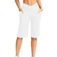 thumbnail image 2 of Aboser Bermuda Yoga Shorts for Women Tummy Control V Crossover Shorts Comfy Straight Leg Cropped Pants Gym Running Workout Shorts with Pockets, 2 of 8