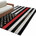 thumbnail image 2 of 4x6Ft Area Rugs Red American Flag Non-Skid Rubber Backing Large Rectangle Rugs - Living Room Bedroom Home Office, Black White Stripe US Flag Retro Wooden Indoor Floor Mat Carpets Washable Rug, 2 of 9
