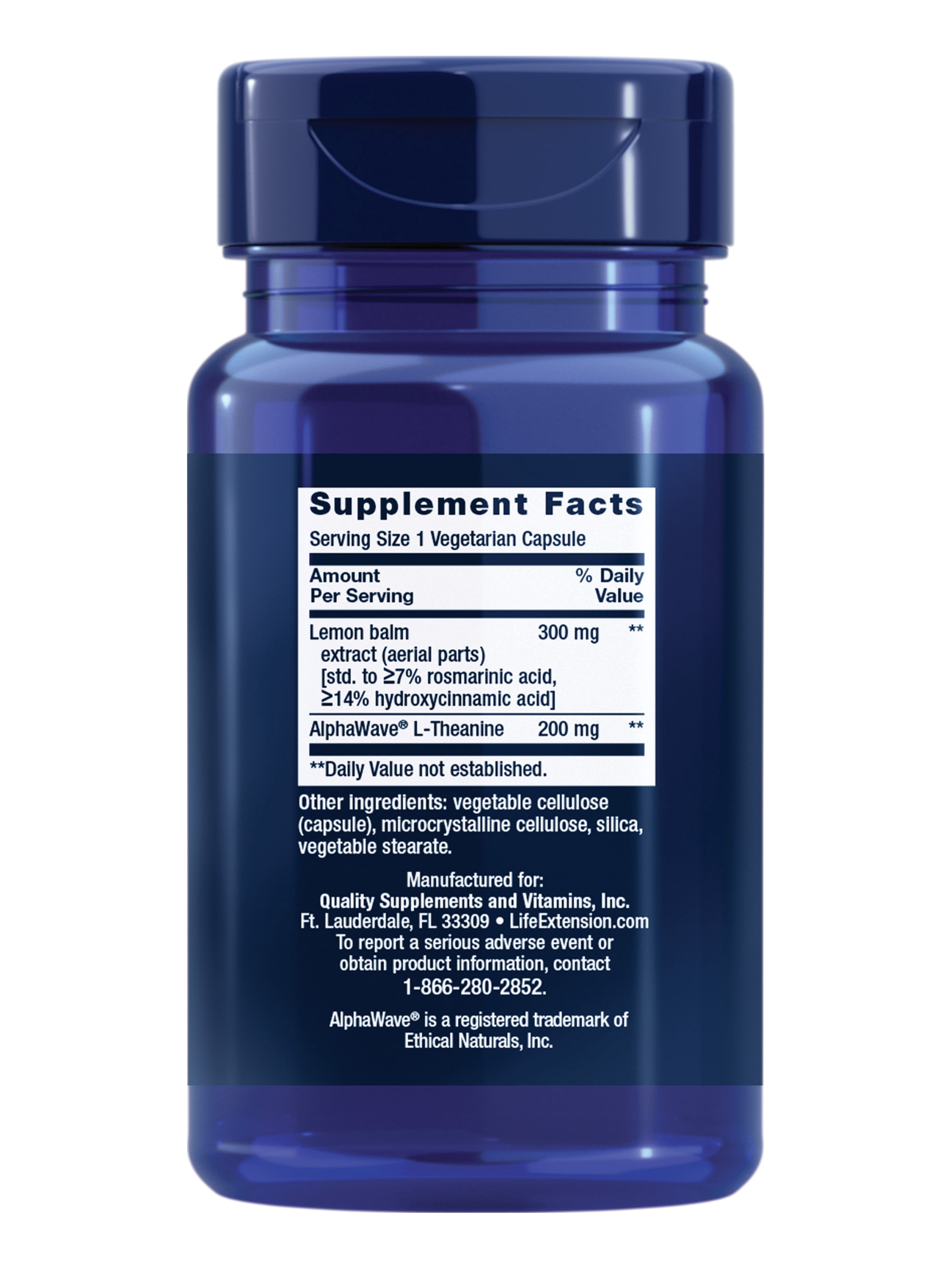 Life Extension Enhanced Stress Relief, lemon balm extract, L-theanine, decompress with this supplement for stress, gluten-free, non-GMO, vegetarian, 30 capsules