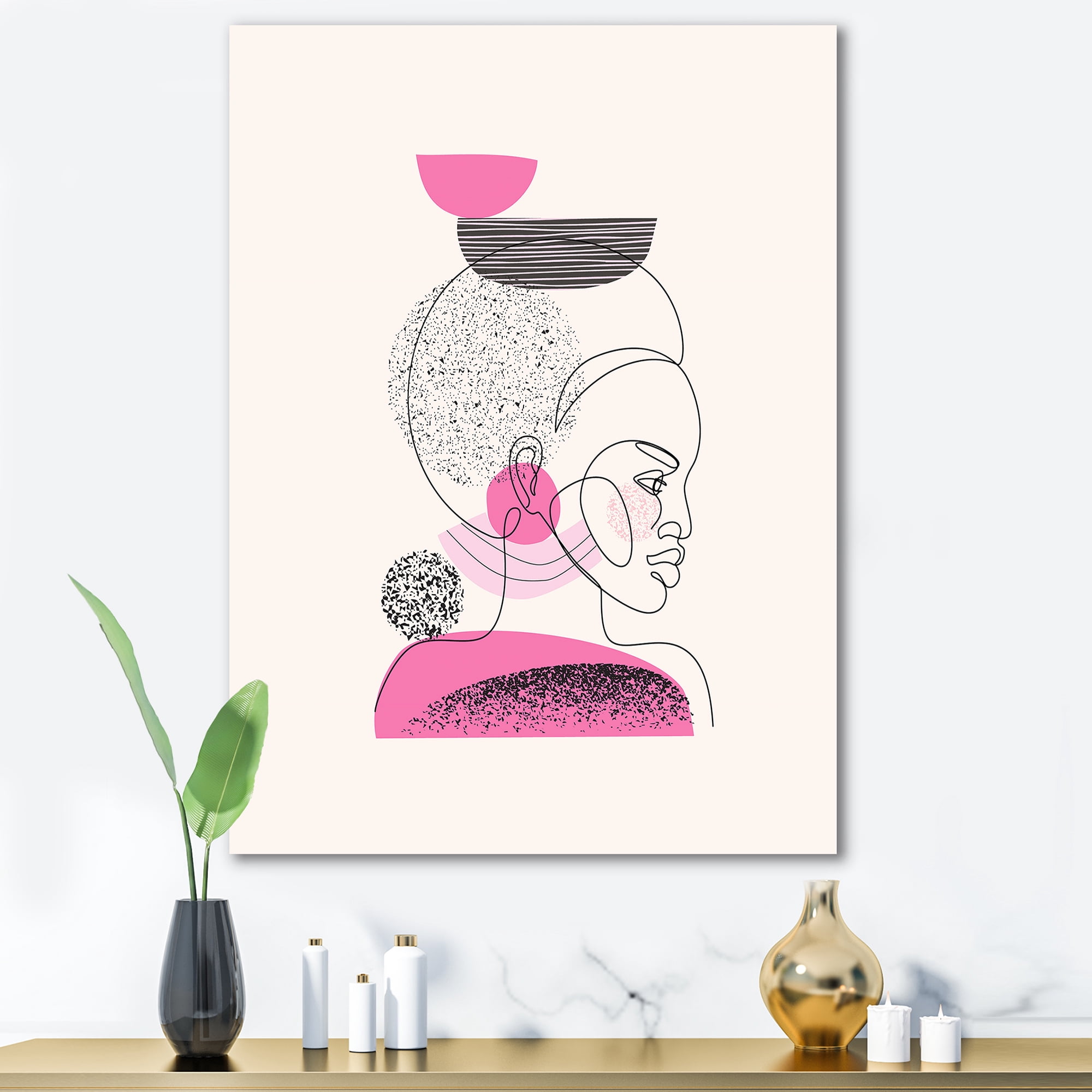 One Line Portrait of Afro American Women V 12 in x 8 in Painting Canvas Art Print, by Designart