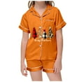thumbnail image 2 of XEGLSBU Christmas Pajamas for Girls 8-10 Girls' Christmas Printed Pajamas Short Sleeved Button Top Shorts Home Pajamas Set Girls Pajamas Sets Size 14-16 d-Orange Size 6-7 Years, 2 of 5