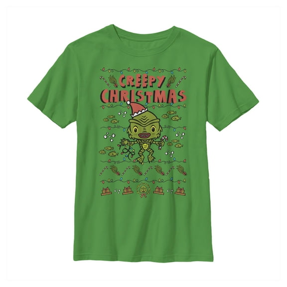 Boy's Universal Monsters Christmas Creature from the Lagoon Creepy String Lights  Graphic Tee Kelly Green Small