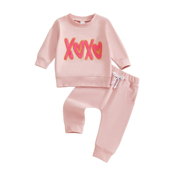 BemeyourBBs Toddler Baby Girl Valentines Day Outfits Long Sleeve Heart Letter Sweatshirt Pocket Pants Set Fall Winter Spring Clothes