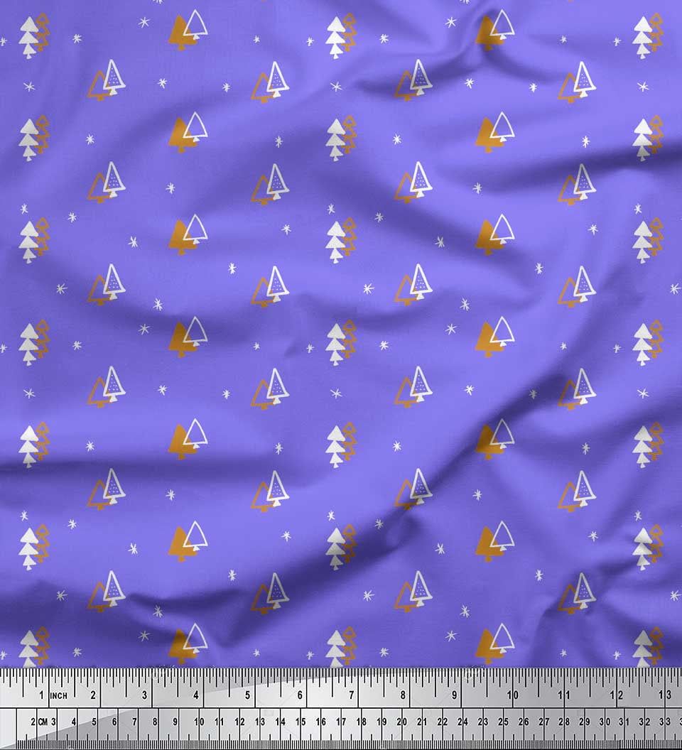 Soimoi Purple Poly Georgette Fabric Tree Christmas Fabric Prints By Yard 42 Inch Wide