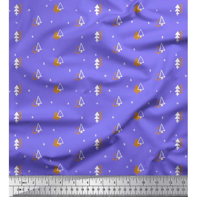 Soimoi Purple polyester Crepe Fabric Tree Christmas Print Sewing Fabric Yard 42 Inch Wide
