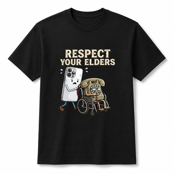 Respect Your Elders Graphic Tee - Funny Tech Evolution Phone Humor Unisex Cotton T-Shirt, Short Sleeve