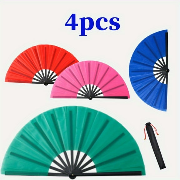 Folding Hand Fans 4 Pcs 13 Inch - Clapping Popping Rave Fans for Dancing & Festivals, Party Decor Supplies for Women Men (Multi-Color)
