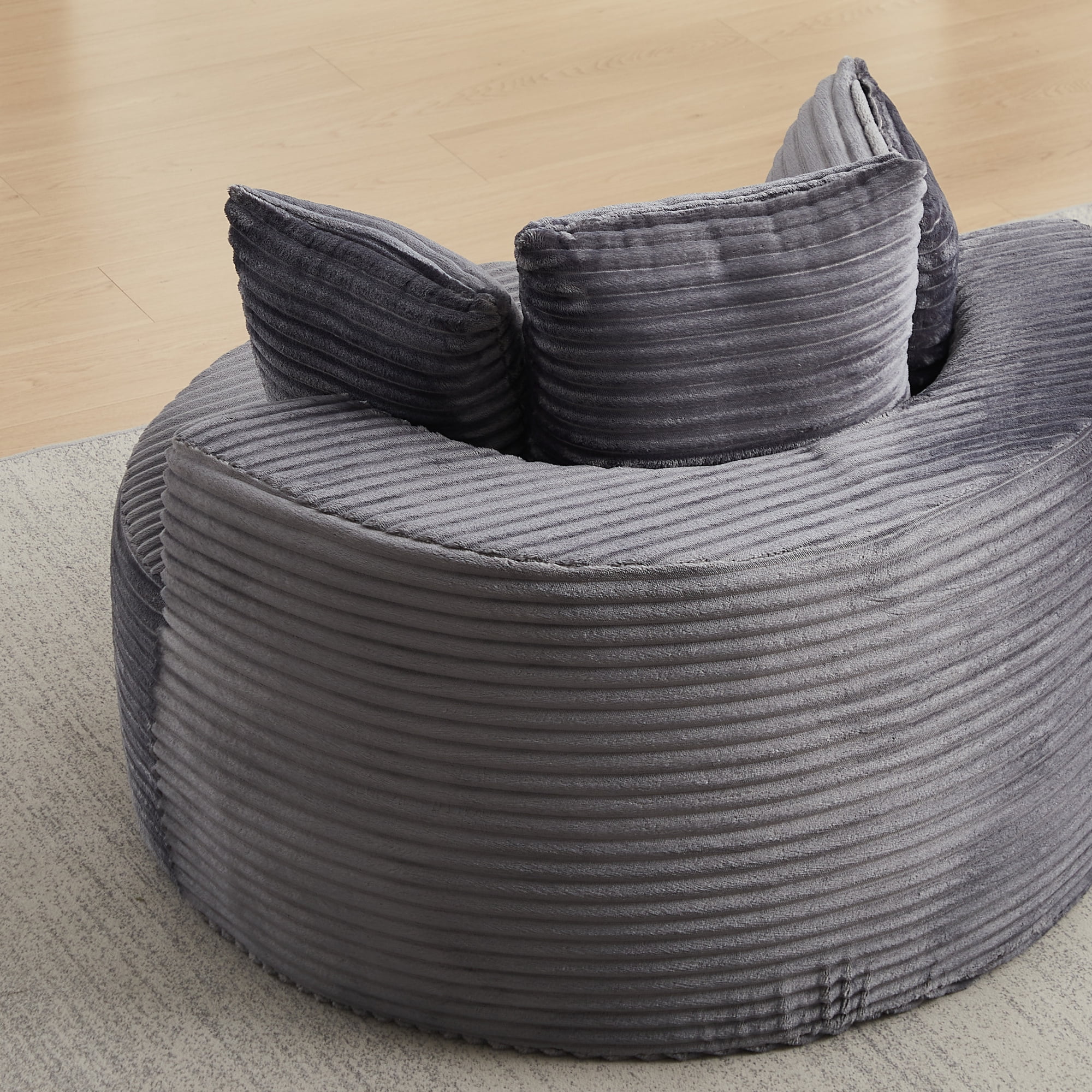 Leumius Corduroy Lounge Chair,Deep Seat Single Sofa with Pillow, Round Chaise Longue Chair for Living Room,No Assembly Required,Gray