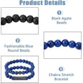 thumbnail image 4 of Pulsera de 4 cuentas de piedra, ónix negro mate, lapislázuli natural, elástica, ojo de tigre, 4 of 7