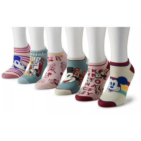 Disney Mickey Mouse Retro Women's Ankle Socks, Pink, 6-Pack, 9-11