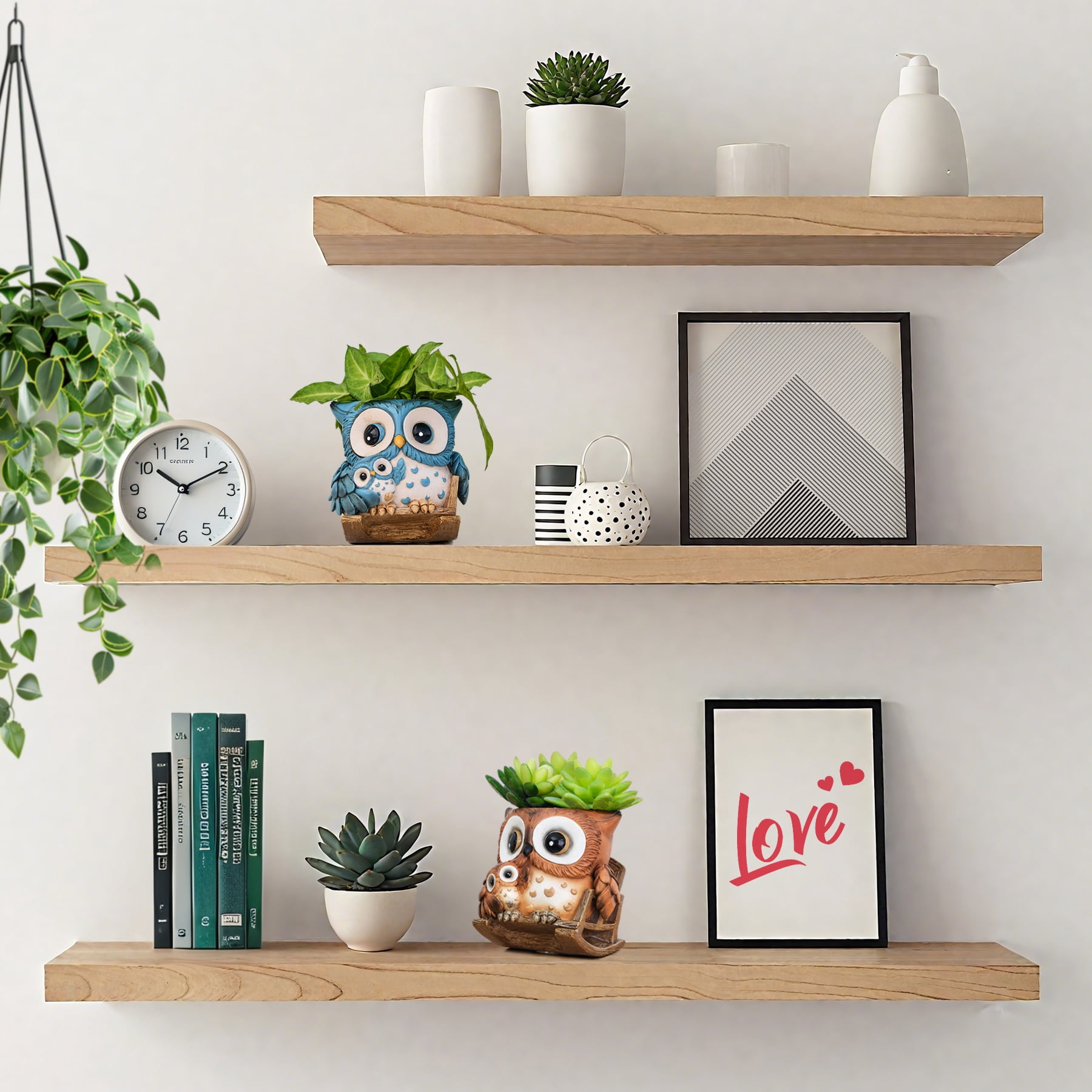 Quoowiit Cute Owl Plant Pots Indoor,Resin Small Succulent Pots with Drainage Hole,Rocking Chair Planters for Outdoor Indoor Plants,Gift Ideas for Mother