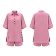 thumbnail image 7 of Cagogo Women Plus Size 2 Piece Shorts Set Casual Summer Cruise Outfits Loose Collared Short Sleeve Shirt Comfy Pants Matching Lounge Tracksuits Travel Airport Outfit Clothes, Pink XL, 7 of 7
