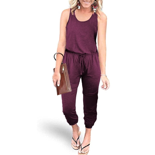 Enterizo PRETTYGARDEN Casual sin Mangas Morado XL