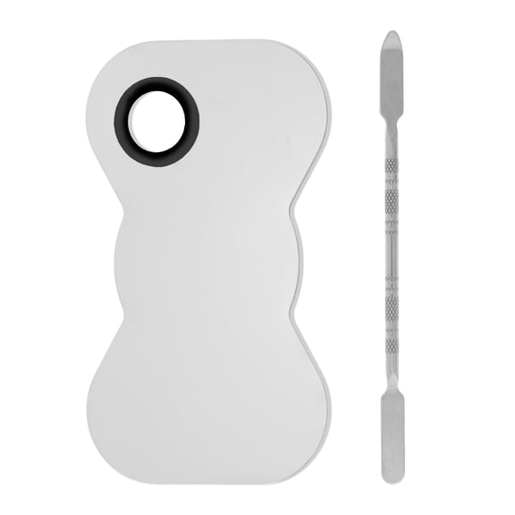 Unique Bargains 1 Set Foundation Spatula and Palette Set Durable Round Makeup Artist Tools Silver Tone