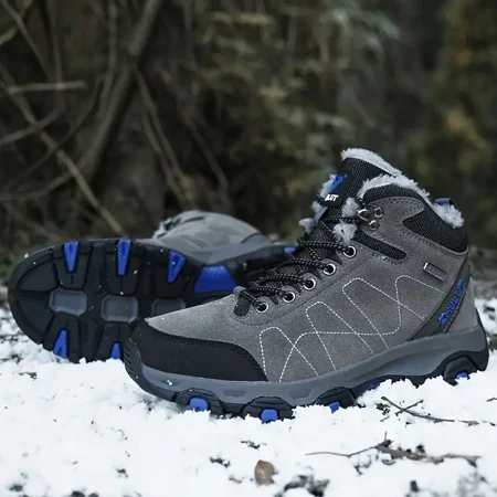 

Men‘s Warm Fleece Comfortable Anti-skid Snow Boots Hiking Shoes For Autumn Winter Grey