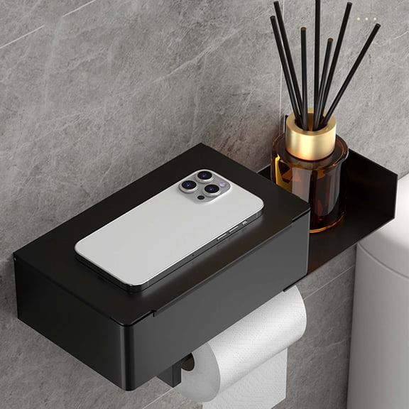 Cevemin 304 Stainless Steel Toilet Paper Holder with Shelf and Lockable Storage Compartment - Drill-Free Adhesive or Screw Mount for Bathroom Toilet Paper Organizer