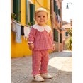 thumbnail image 4 of RUINIXCW Toddler Baby Girl Fall Outfits Casual Plaid Doll Collar Long Sleeve Tops with Ruffled Trim Pants 2 Pcs Set, 4 of 9