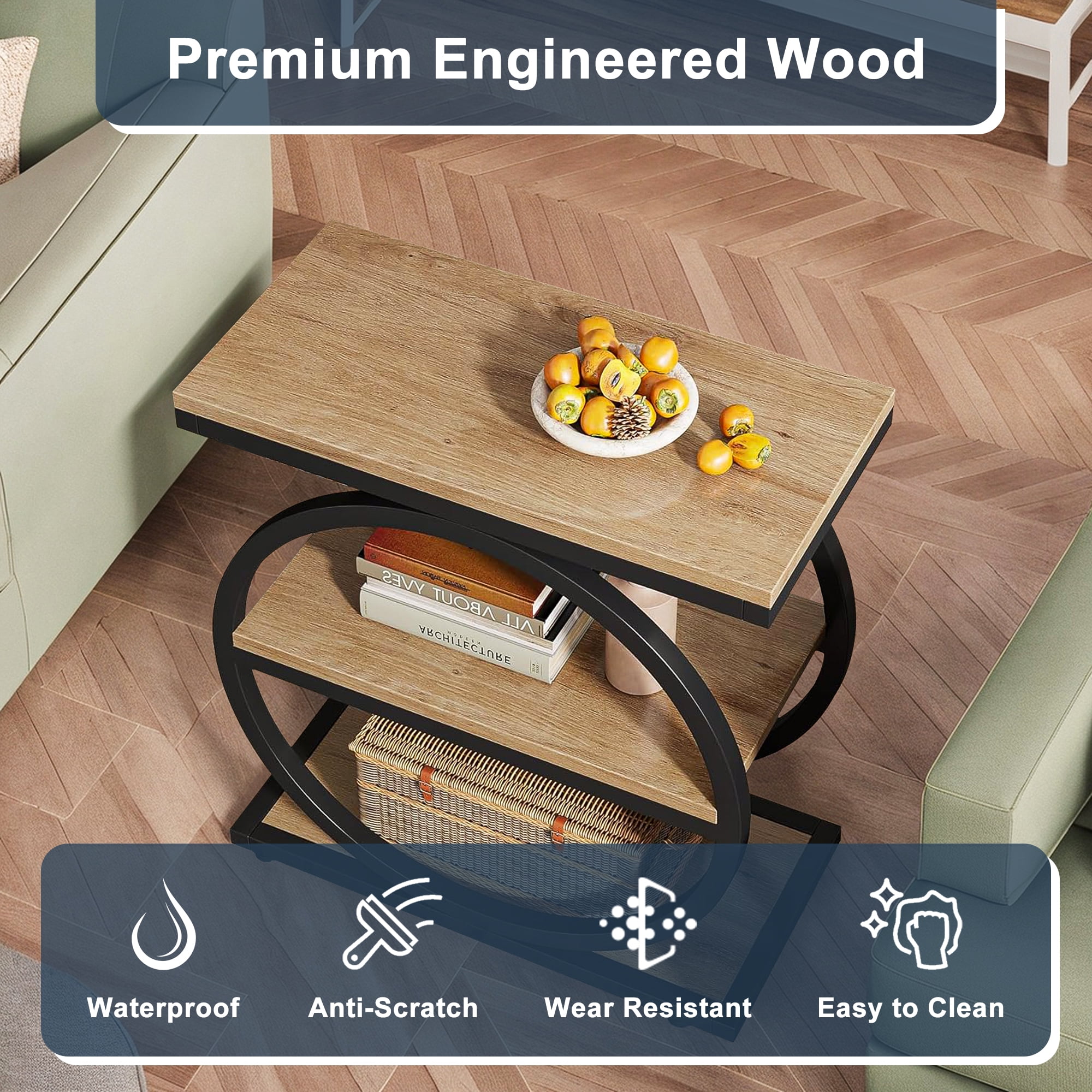 Demi Bonndustrial Console Table for Entryway, Farmhouse Sofa Tables Behind Couch, Rustic Wood and Metal Foyer Table with 3-Tier Shelves for Hallway Living Room, Beige