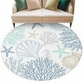 thumbnail image 2 of Blue Coral Coastal 5ft Round Rug, Summer Beach Shell Conch Ocean Non-Skid Rubber Backing Large Area Rugs - Living Room Bedroom Home Office, Indoor Floor Mat Carpets Washable Rug, 2 of 9