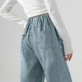 thumbnail image 5 of HAOTAGS Pregnant Women's Jeans, Denim Wide Leg Casual Loose Unbreakable Cropped Straight Leg Pants Light Blue M, 5 of 5