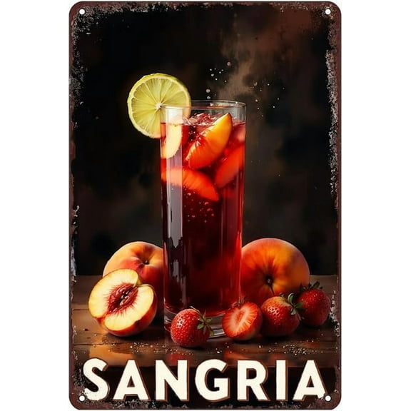 Sangria Tin Sign - Metal 12x8 Inch Vintage Wall Art for Kitchen, Bar, Cafe, Gift for Cocktail Lovers and Wine Enthusiasts