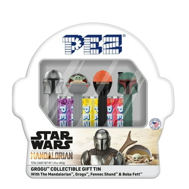 PEZ Candy Mandalorian Gift Tin, 4 Candy Dispensers Plus 6 Rolls Assorted Fruit Candy, 1 Count, 1.74 oz