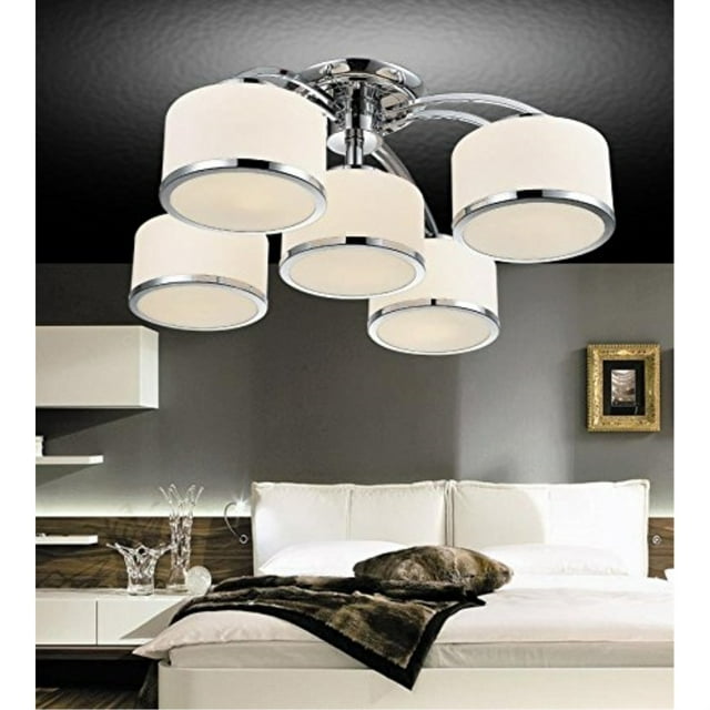 Frosted 5 Light Drum Shade Flush Mount With Chrome Finish
