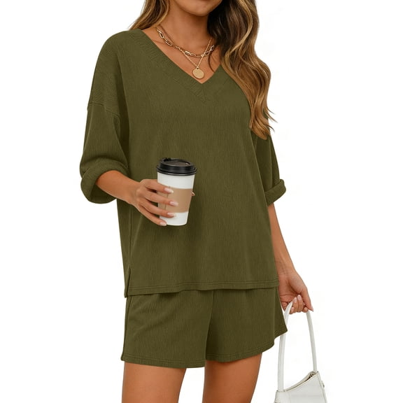 Shine Up Womens 2 Piece Sets Casual Short Sleeve Tops and Shorts Outfits Summer Lounge Set