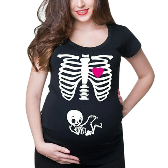 Gerichy Maternity Baby Girl Skeleton Cute Pregnancy Bump Tshirt