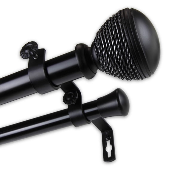 InStyleDesign Plait 1 inch Diameter Adjustable Double Curtain Rod Black 48 to 84 inches Black Finish
