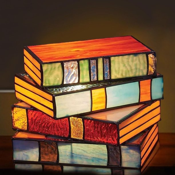Libros apilados coloridos Lámpara de libro de escritorio de mesita de noche hecha a mano Luz nocturna única