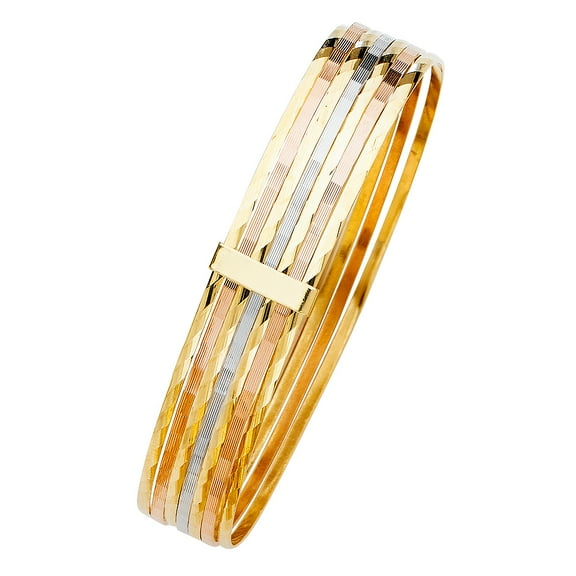 14k Yellow White Rose Gold 8" Tri Fancy 7 Days Bangle Bracelet 12mm Wide Jewelry Female Unisex