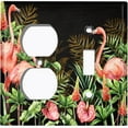 thumbnail image 4 of Metal Light Switch Plate Outlet Cover Tropical Pink Flamingo Flower Leaves Black FGO008, 4 of 13